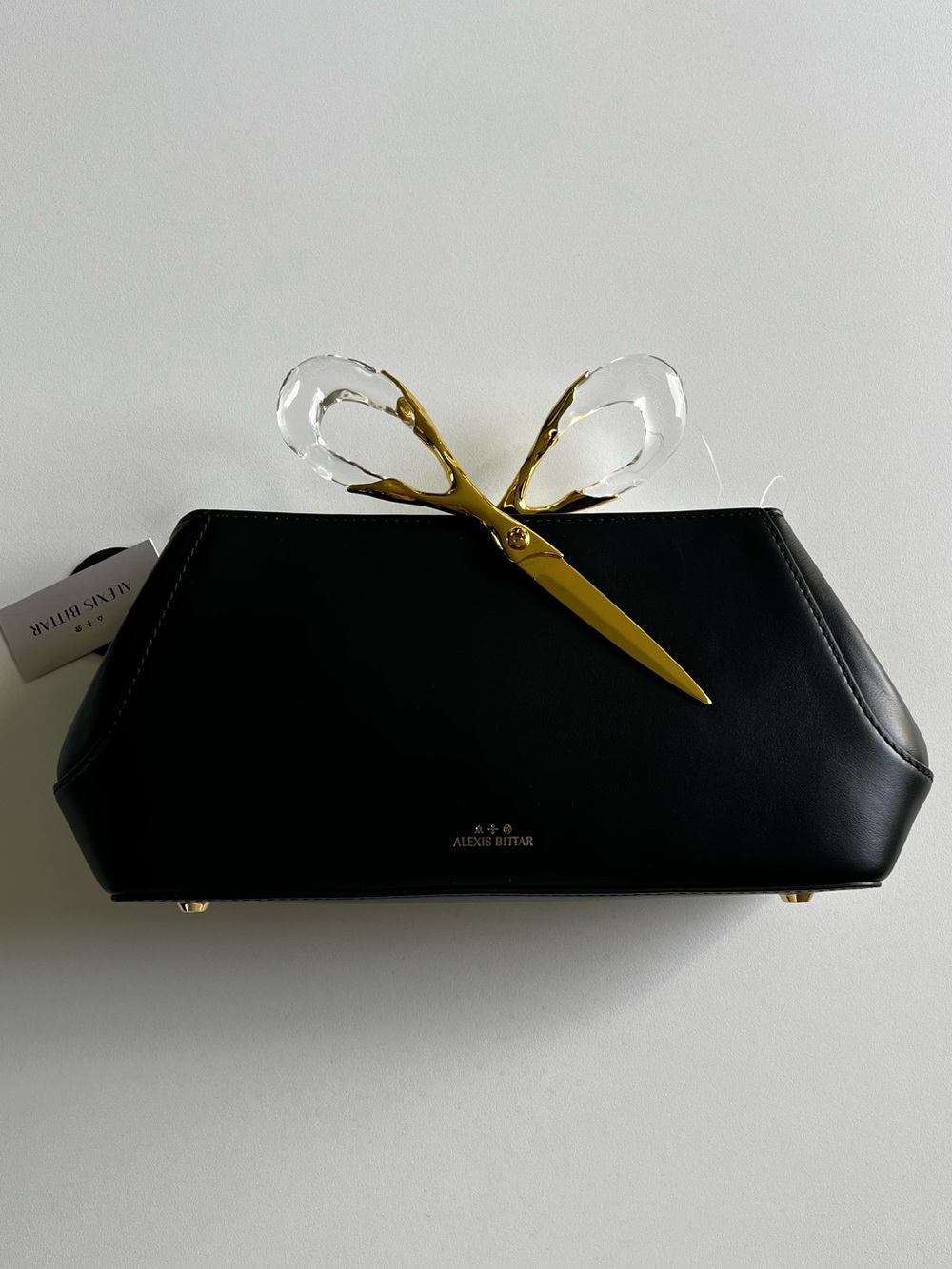 Alexis Bittar Black Scissor Clutch with Gold Hardware